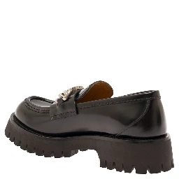 Jeanne Black Loafers with Interlocking G Detail and Lug Sole in Leather Woman