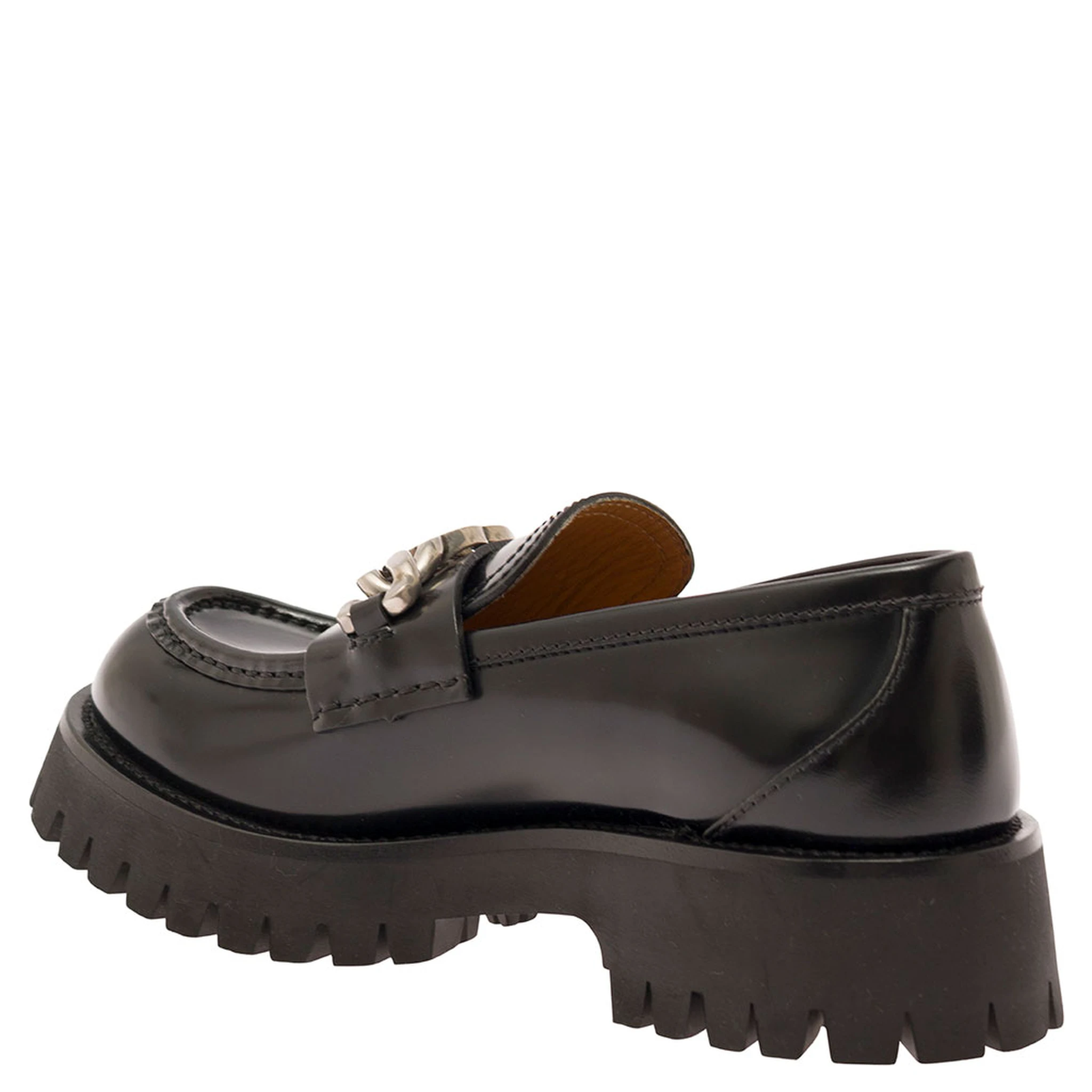 Jeanne Black Loafers with Interlocking G Detail and Lug Sole in Leather Woman