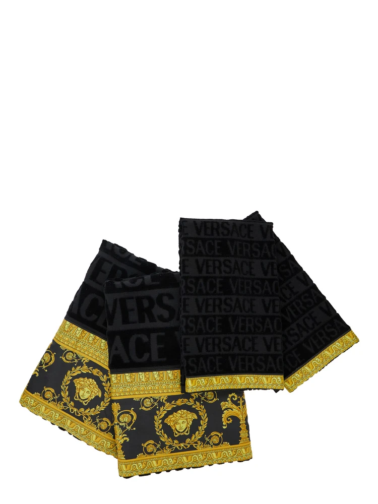 Black Towel Set with Barocco Print in Cotton Home alternative
