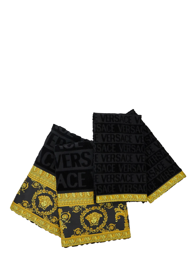 Black Towel Set with Barocco Print in Cotton Home
