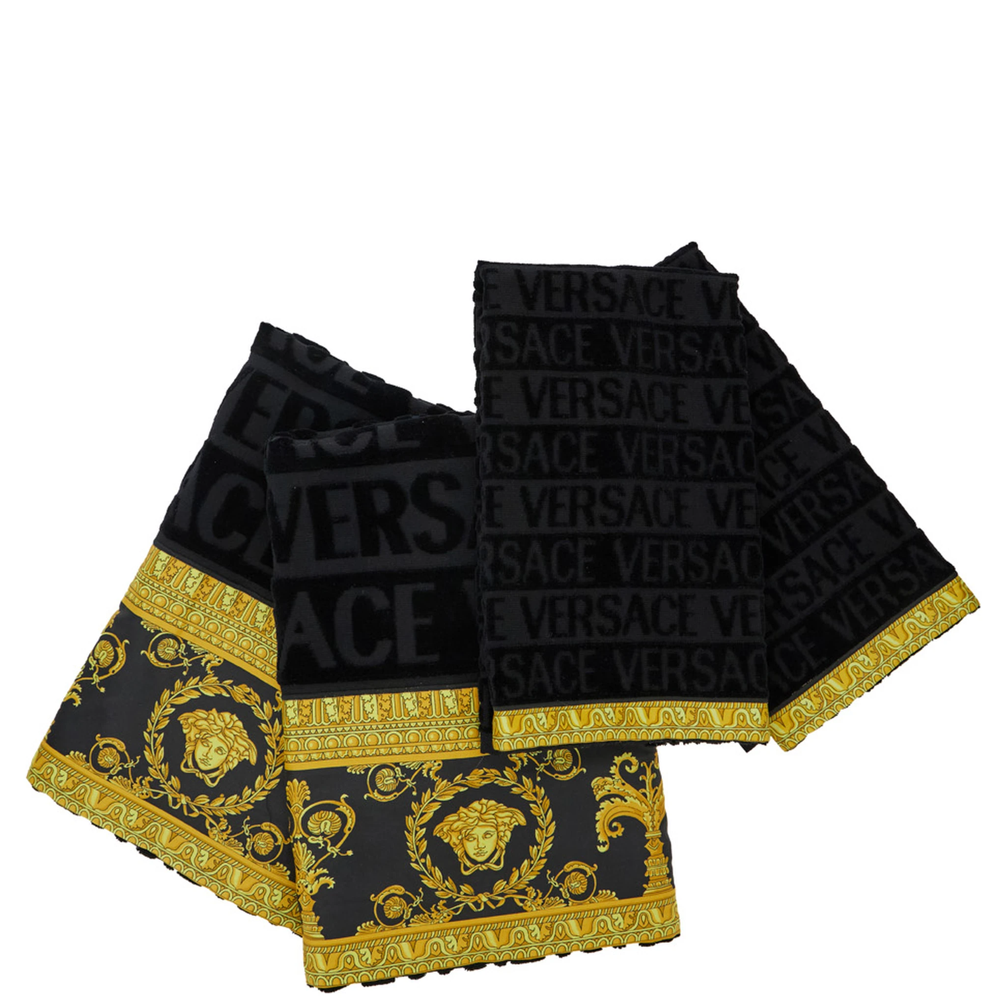 Black Towel Set with Barocco Print in Cotton Home