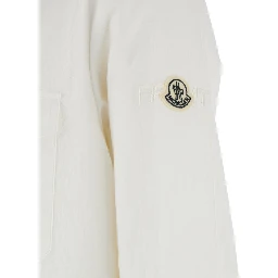 White Shirt with Classic Collar and Logo Patch on the Sleeve in Cotton Man