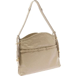 Voyou Beige Shoulder Bag with Embossed Logo in Smooth Leather Woman