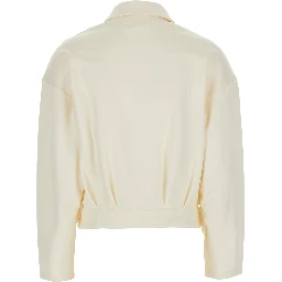 Argenta White Sweatshirt with Front Zip Closure and Classic Collar in Silk and Cotton Blend Woman