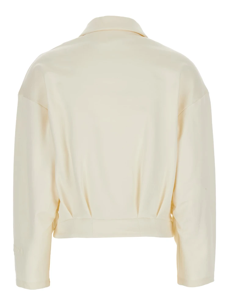 Argenta White Sweatshirt with Front Zip Closure and Classic Collar in Silk and Cotton Blend Woman alternative