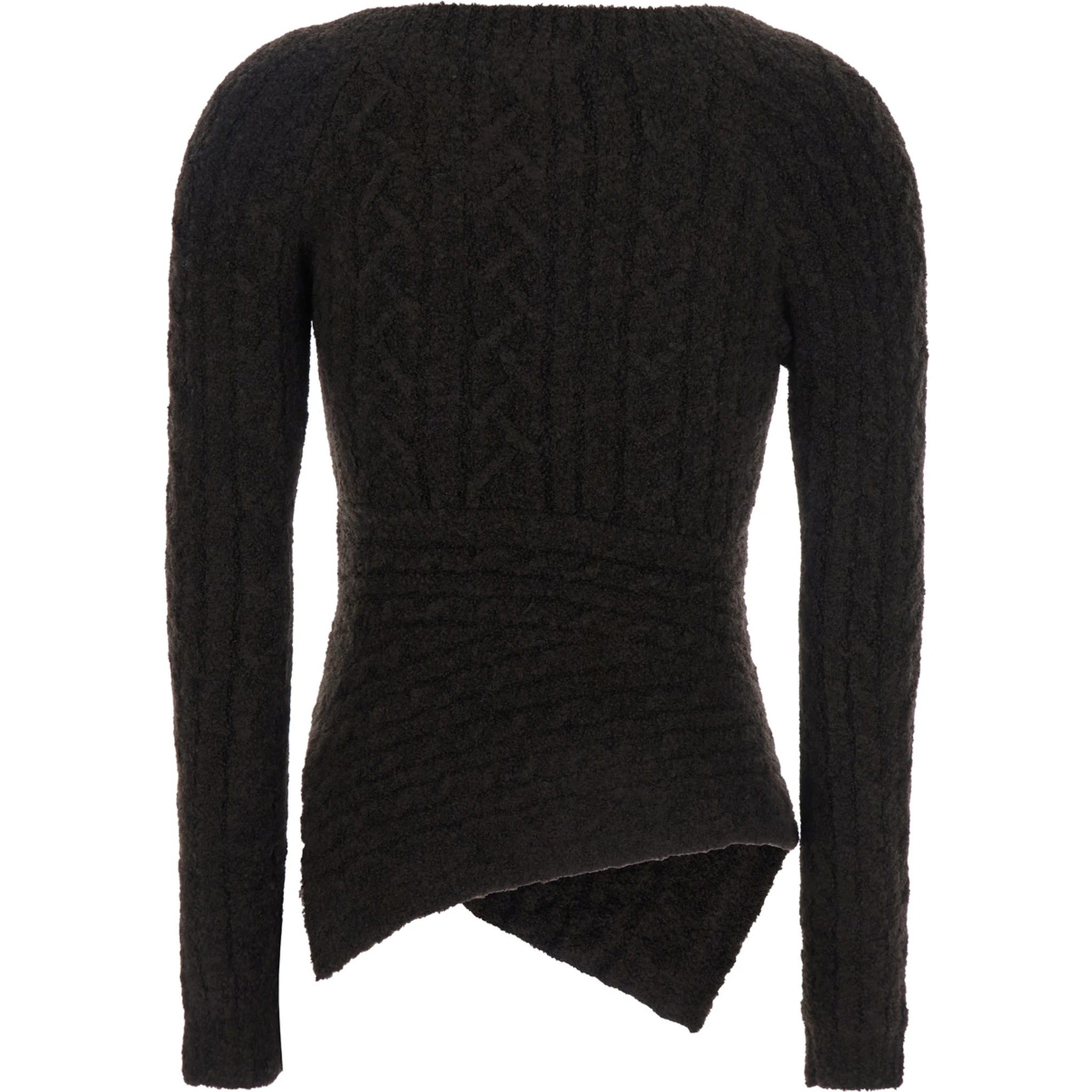 Brown Sweater with Asymmetrical Design and Logo Lettering in Wool Woman