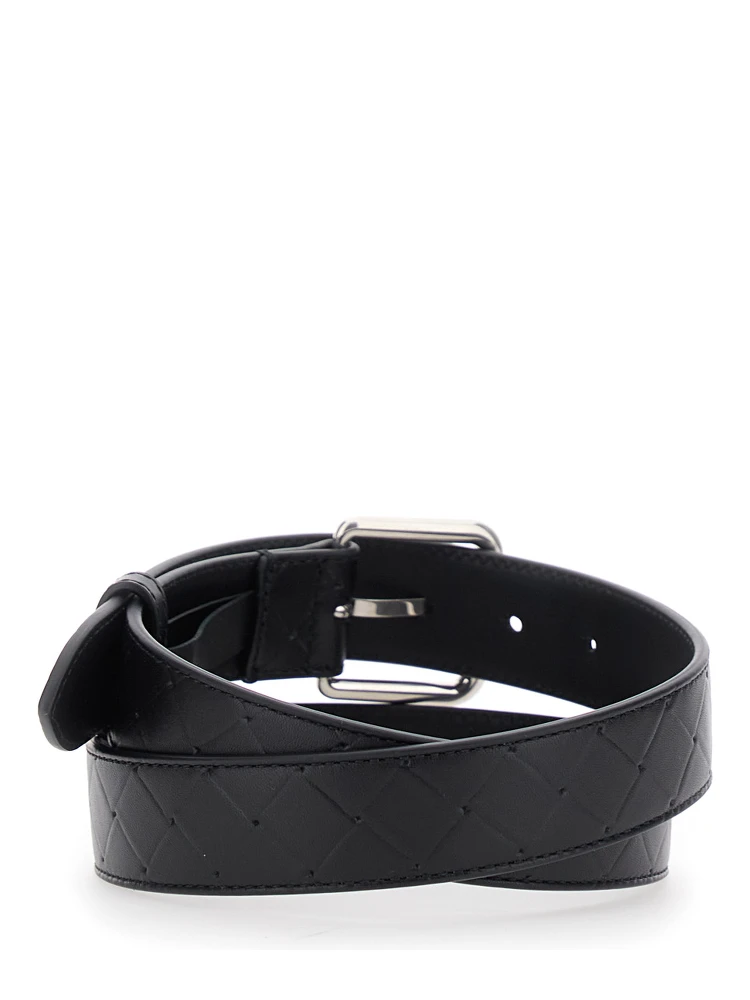Black Belt with Intrecciato Motif and Buckle Closure in Leather Man alternative