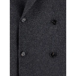 Grey Double-Breasted Coat with Notched Revers in Wool Man