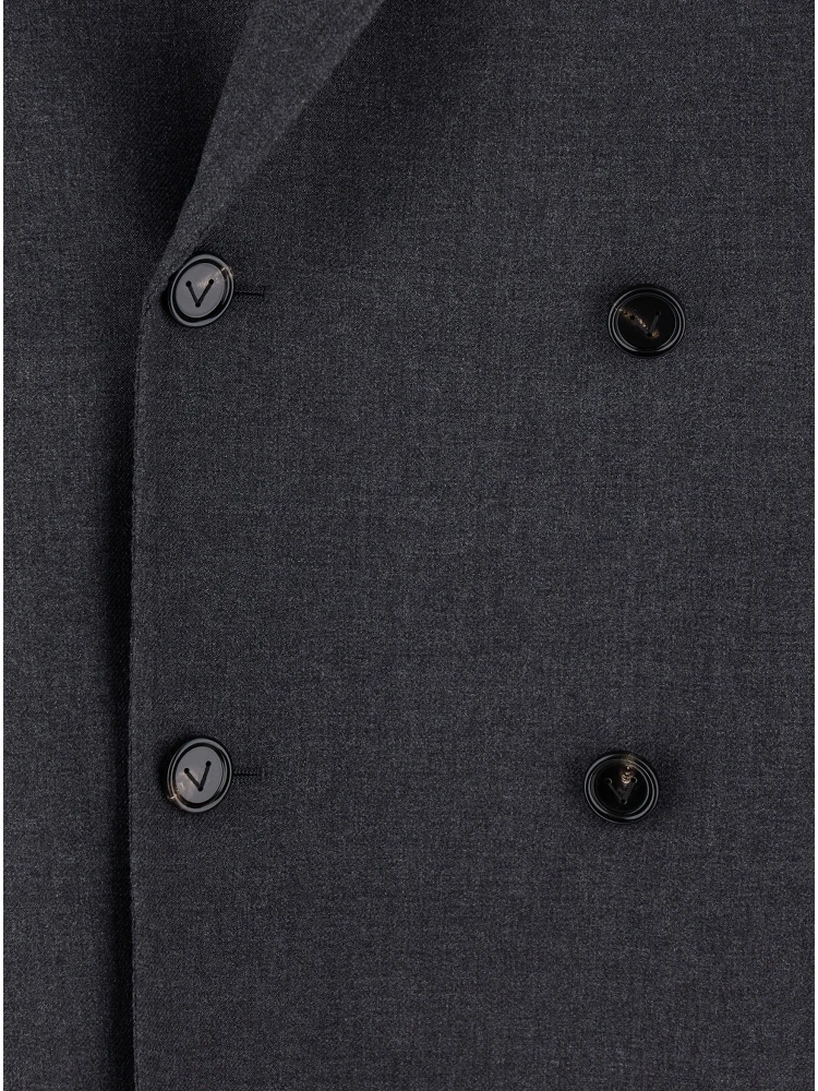 Grey Double-Breasted Coat with Notched Revers in Wool Man alternative