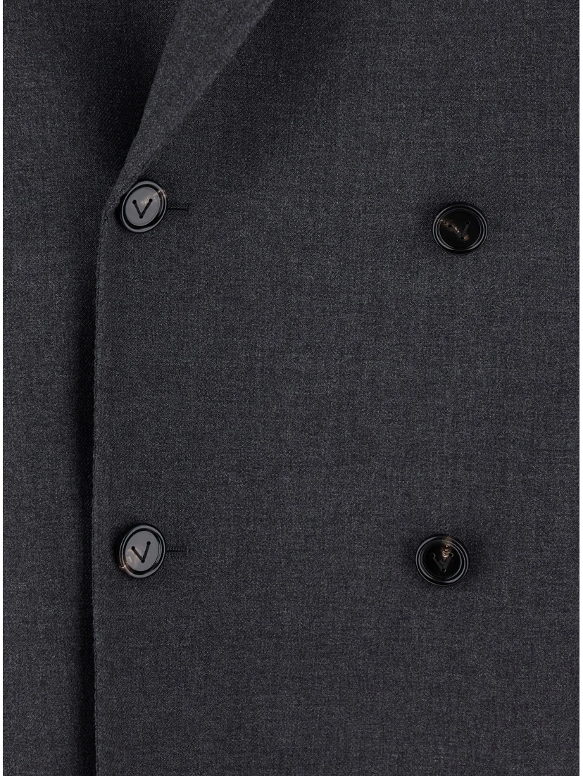 Grey Double-Breasted Coat with Notched Revers in Wool Man