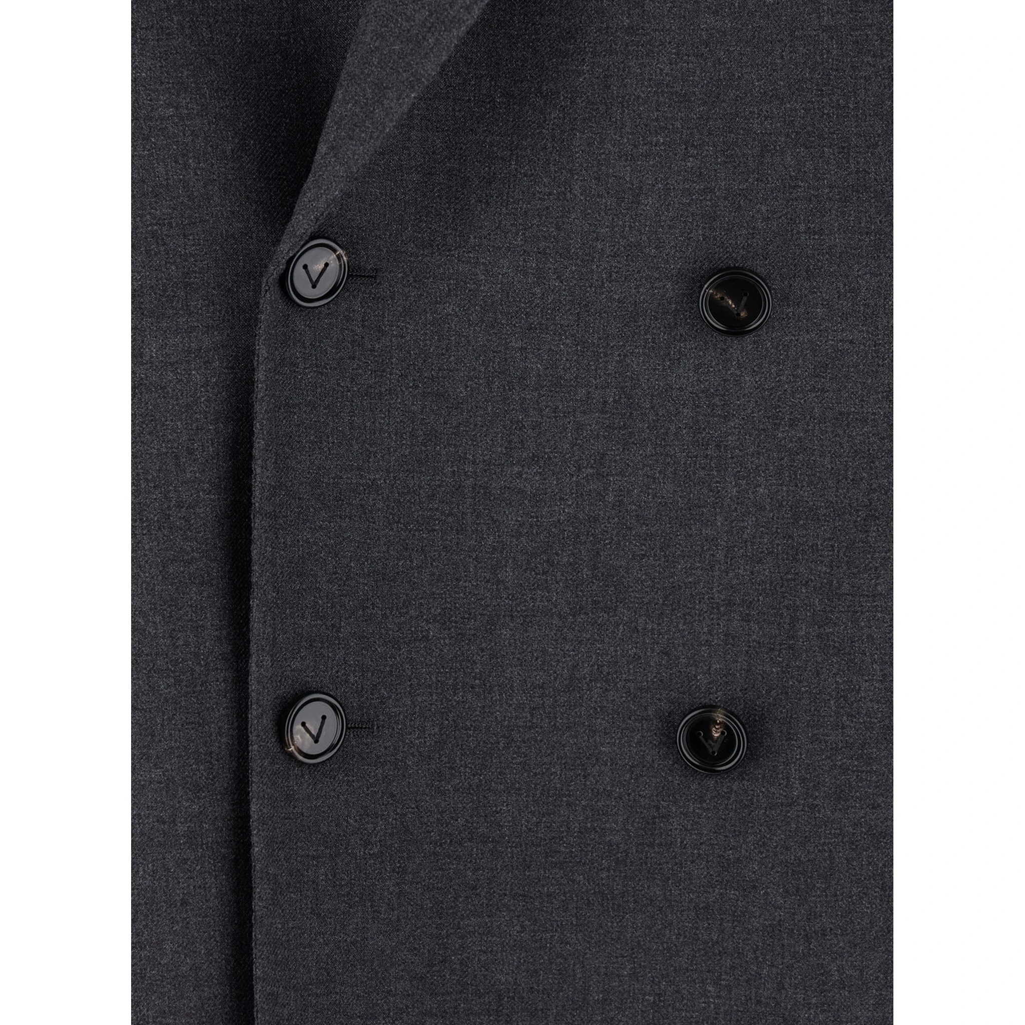 Grey Double-Breasted Coat with Notched Revers in Wool Man
