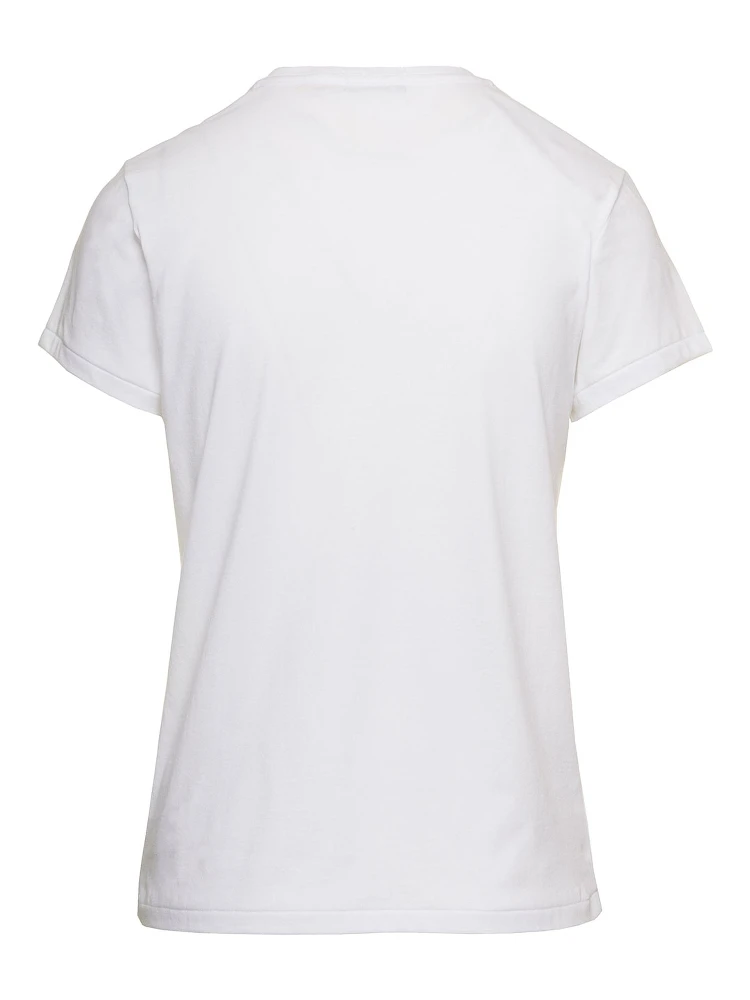 White Crewneck T-Shirt with Contrasting Logo Embrodery in Cotton Woman alternative