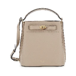 Small Islington Beige Bucket Bag with Twist Lock Closure in Hammered Leather Woman