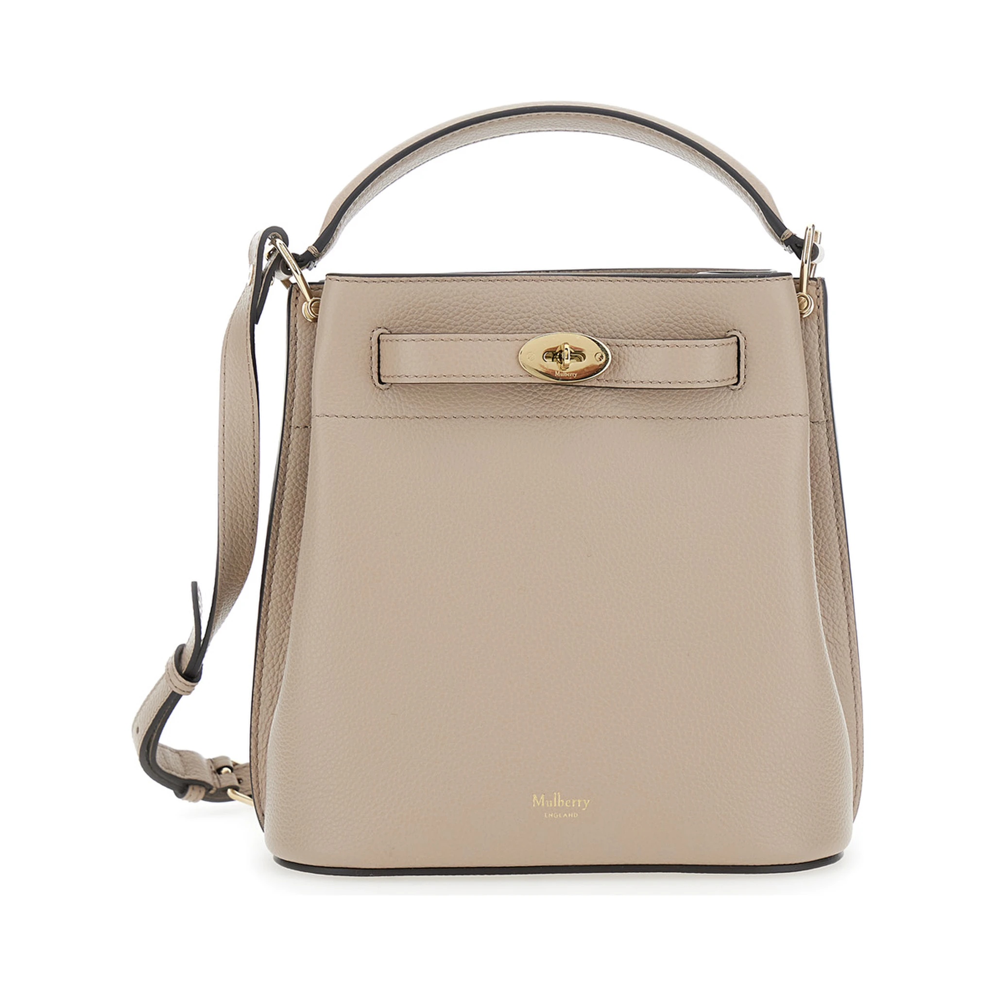 Small Islington Beige Bucket Bag with Twist Lock Closure in Hammered Leather Woman