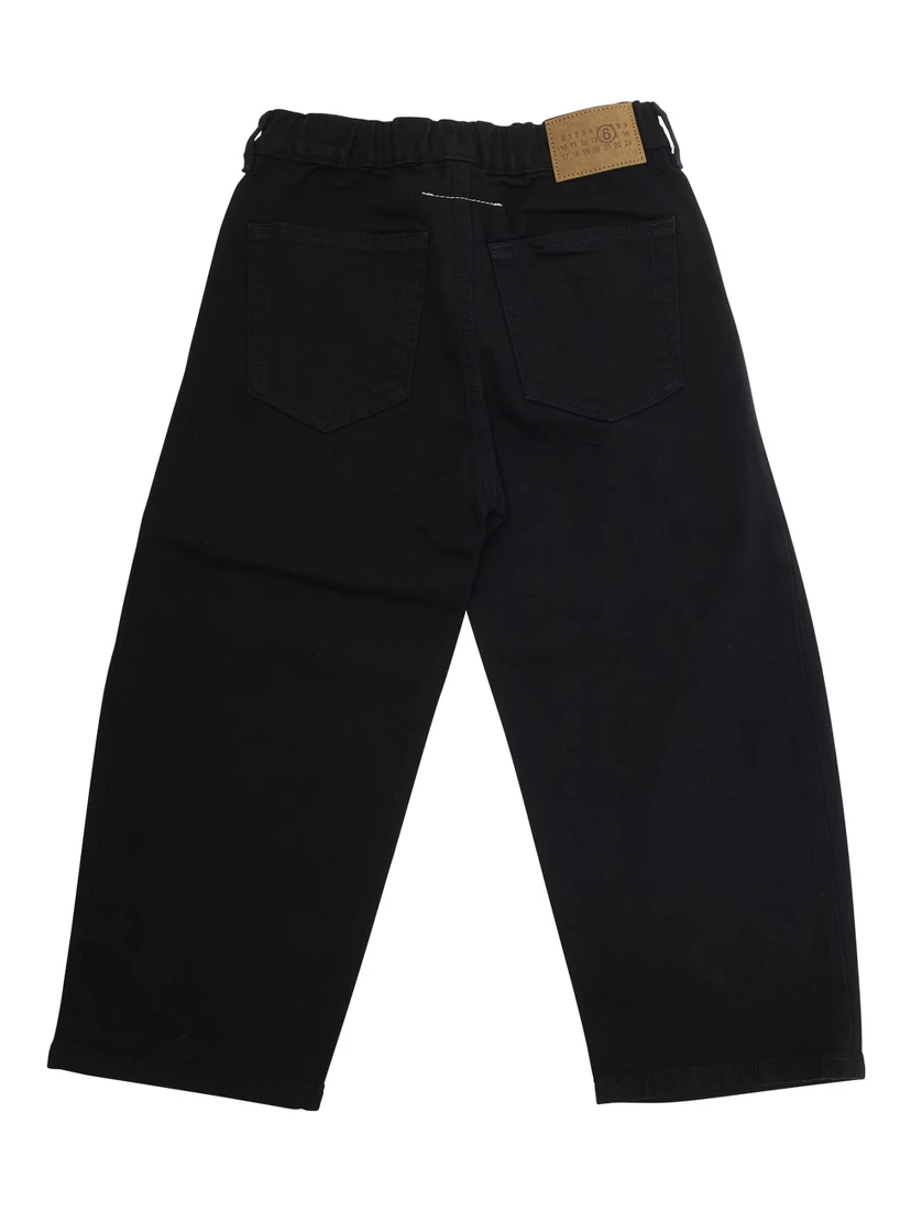 Black Pants with Rear Elastic Waist and Logo Patch on the Rear in Cotton Stretch Boy