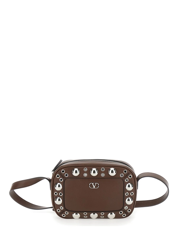 Nellcote Brown Crossbody Bag with Adjustable Shoulder Strap and Stud Embellishments in Grained Leather Man