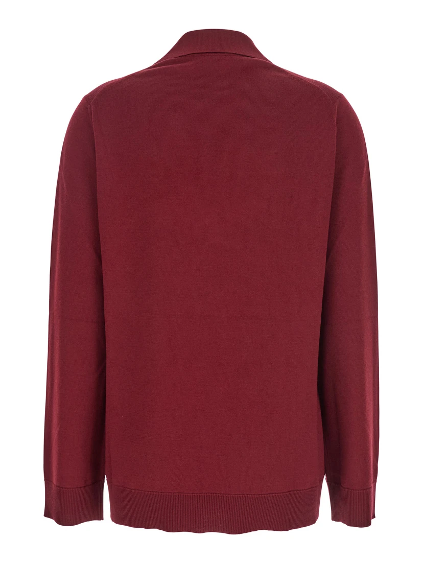 Bordeaux Polo Collar Sweater with GG Logo on the Front in Wool Woman