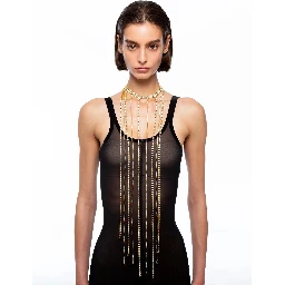 Silver-Colored Necklace with All-Over Applied Glass Crystals and Adjustable Clasp in Brass Woman