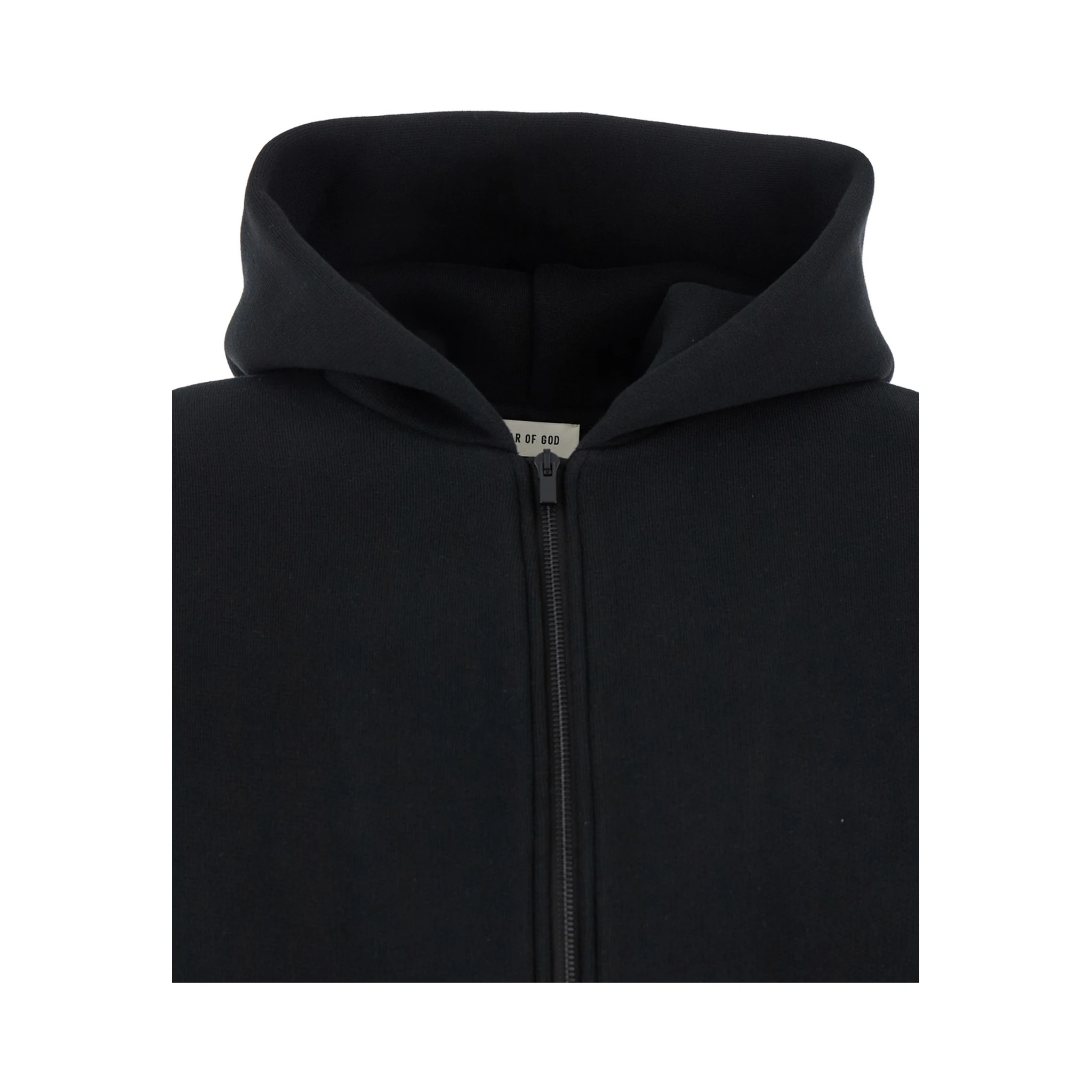 Black Hoodie with Zip Closure and Eternal Writing on the Back in Cotton Blend Man