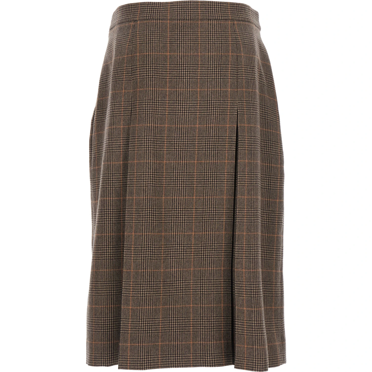 Grey Midi Skirt with Side Concealed Zip Closure and All-Over Check Motif in Wool and Cashmere Woman