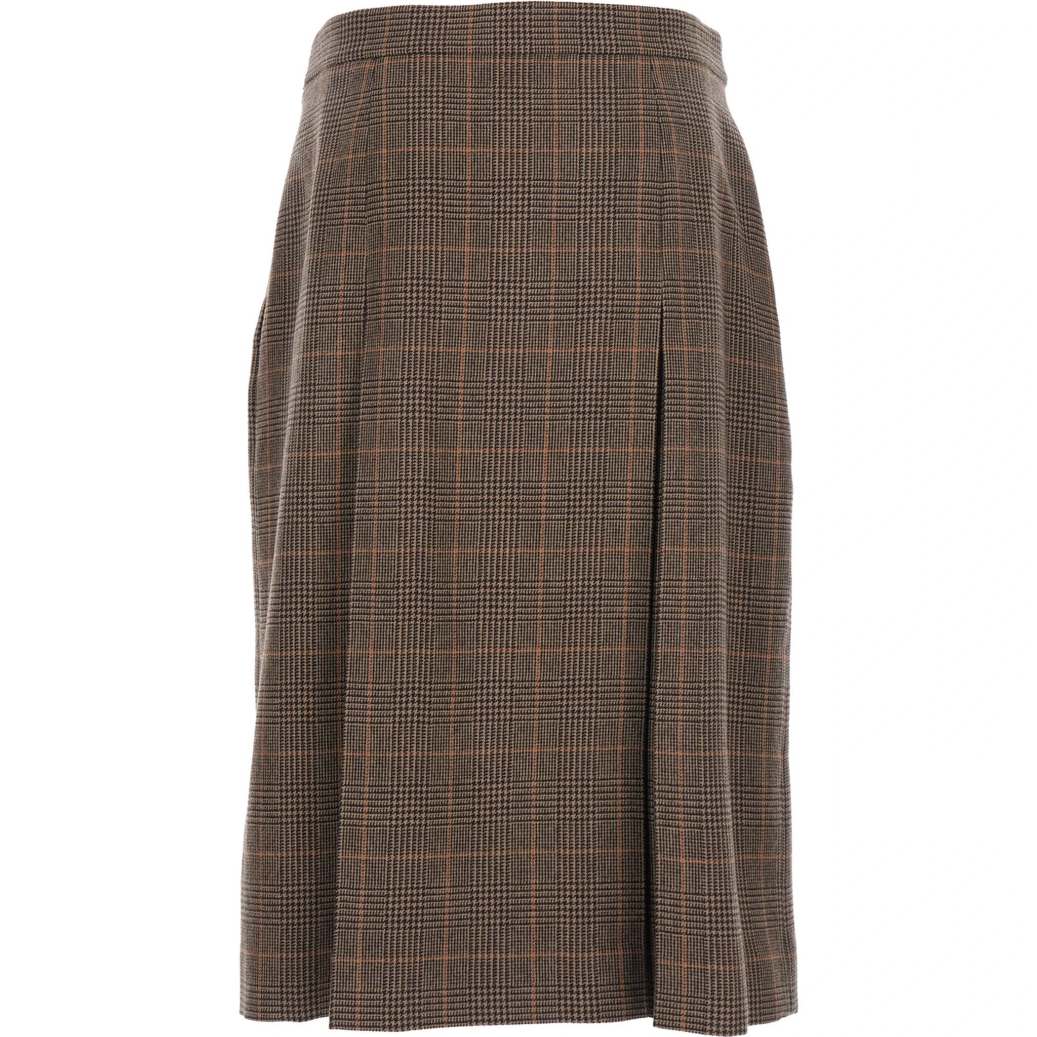 Grey Midi Skirt with Side Concealed Zip Closure and All-Over Check Motif in Wool and Cashmere Woman