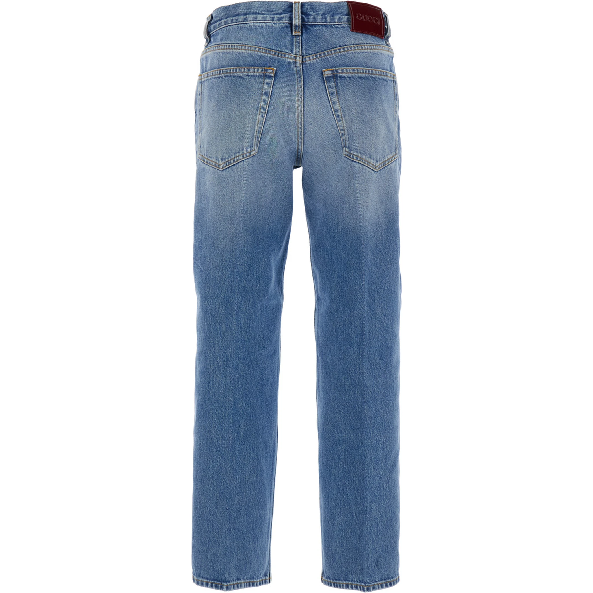 Blue Jeans with Logo Patch on the Rear and Faded Effect in Denim Woman
