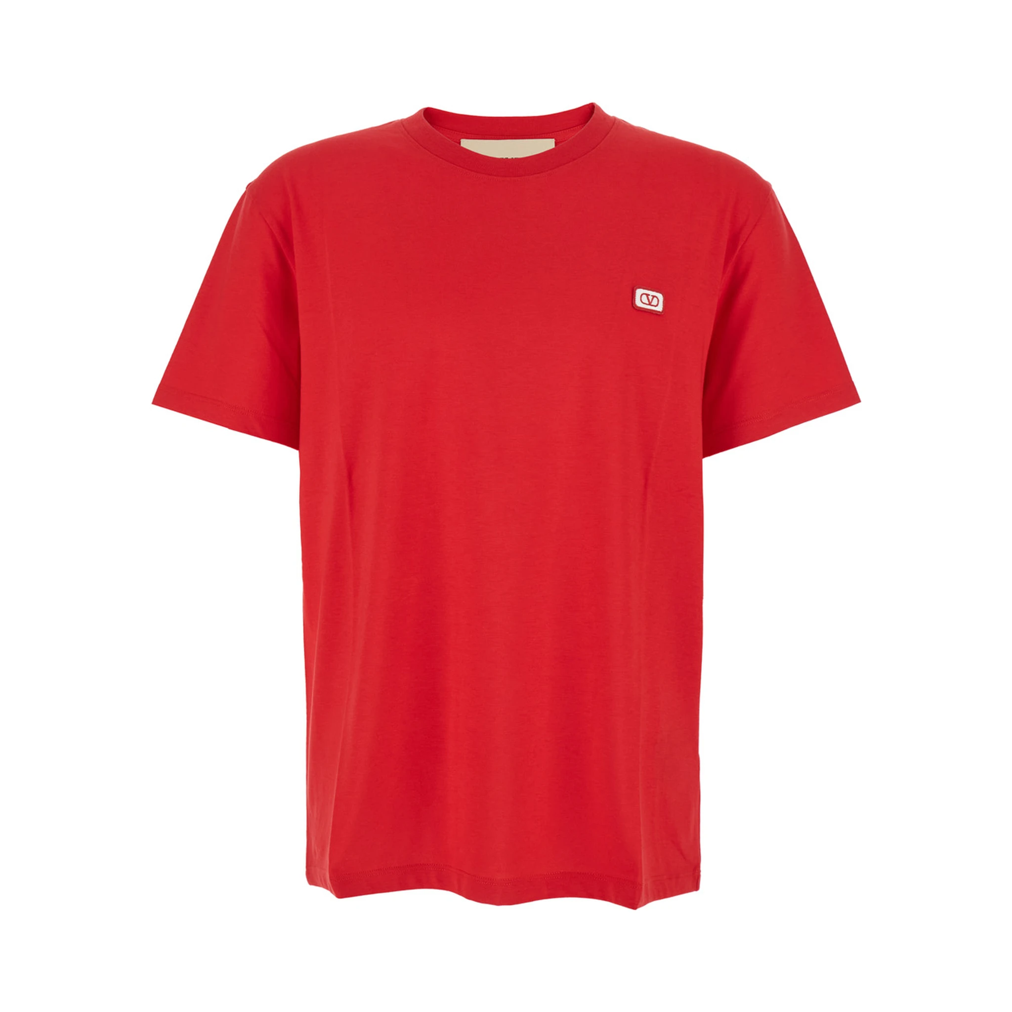 Red Crewneck T-Shirt with VLogo on the Front in Cotton Man
