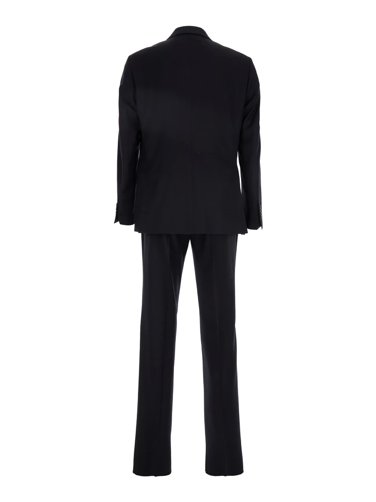 Blue Single-Breasted Suit with Notched Revers and Brooch Detail on the Front in Wool Man alternative