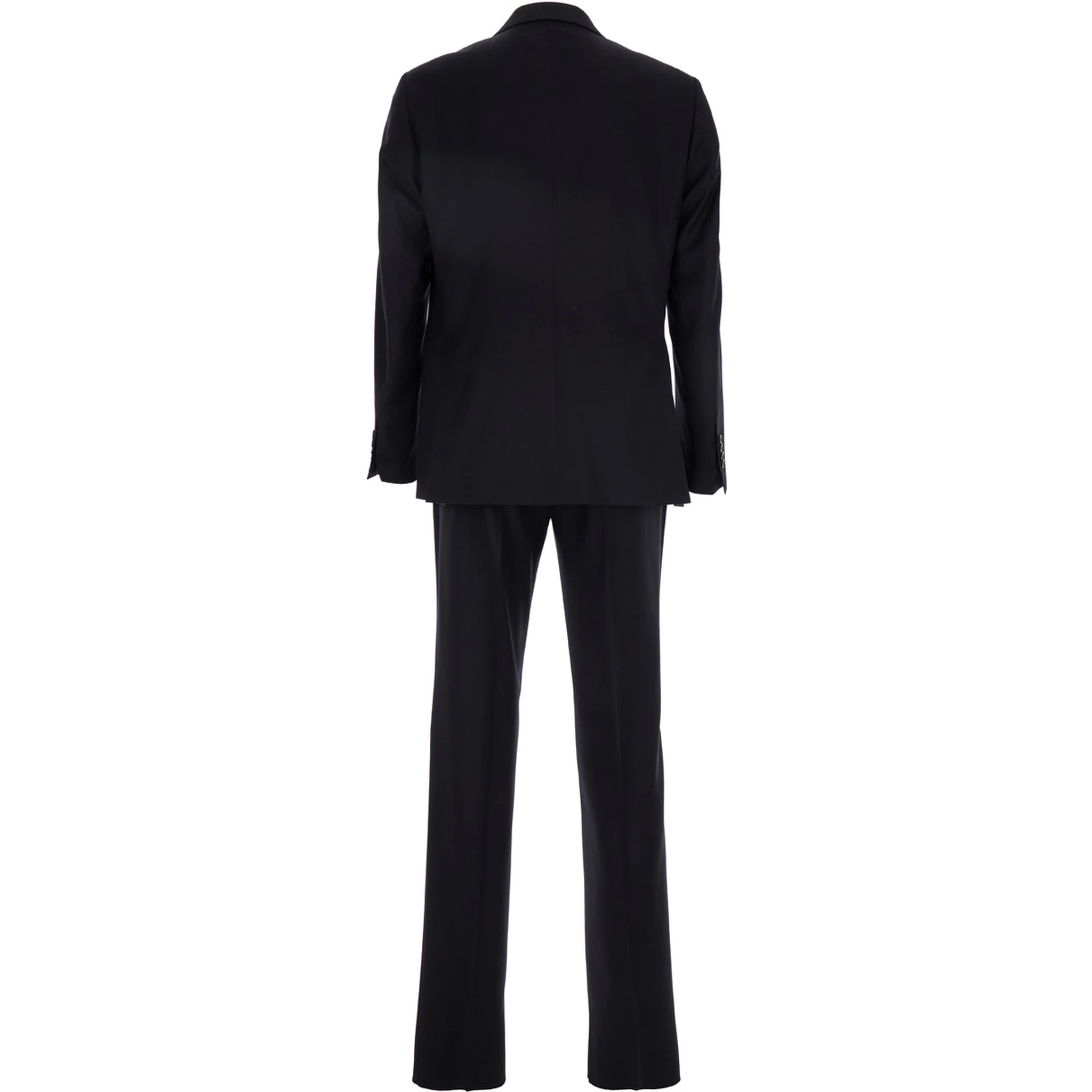 Blue Single-Breasted Suit with Notched Revers and Brooch Detail on the Front in Wool Man