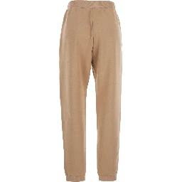 Violino Beige Pants with Elastic Waist and Logo Lettering Embroidery on the Side in Cotton Jersey Woman