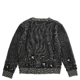 Black Sweater with Ripped Details and Logo Patch in Wool Boy