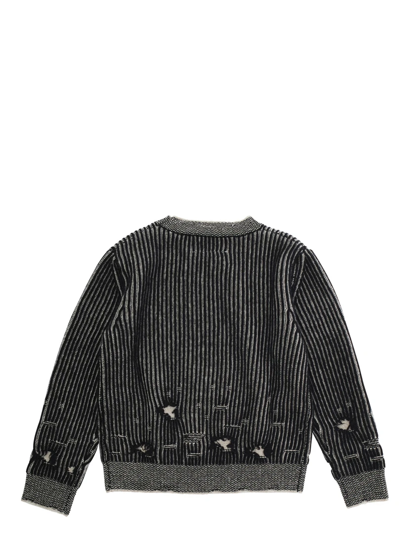 Black Sweater with Ripped Details and Logo Patch in Wool Boy