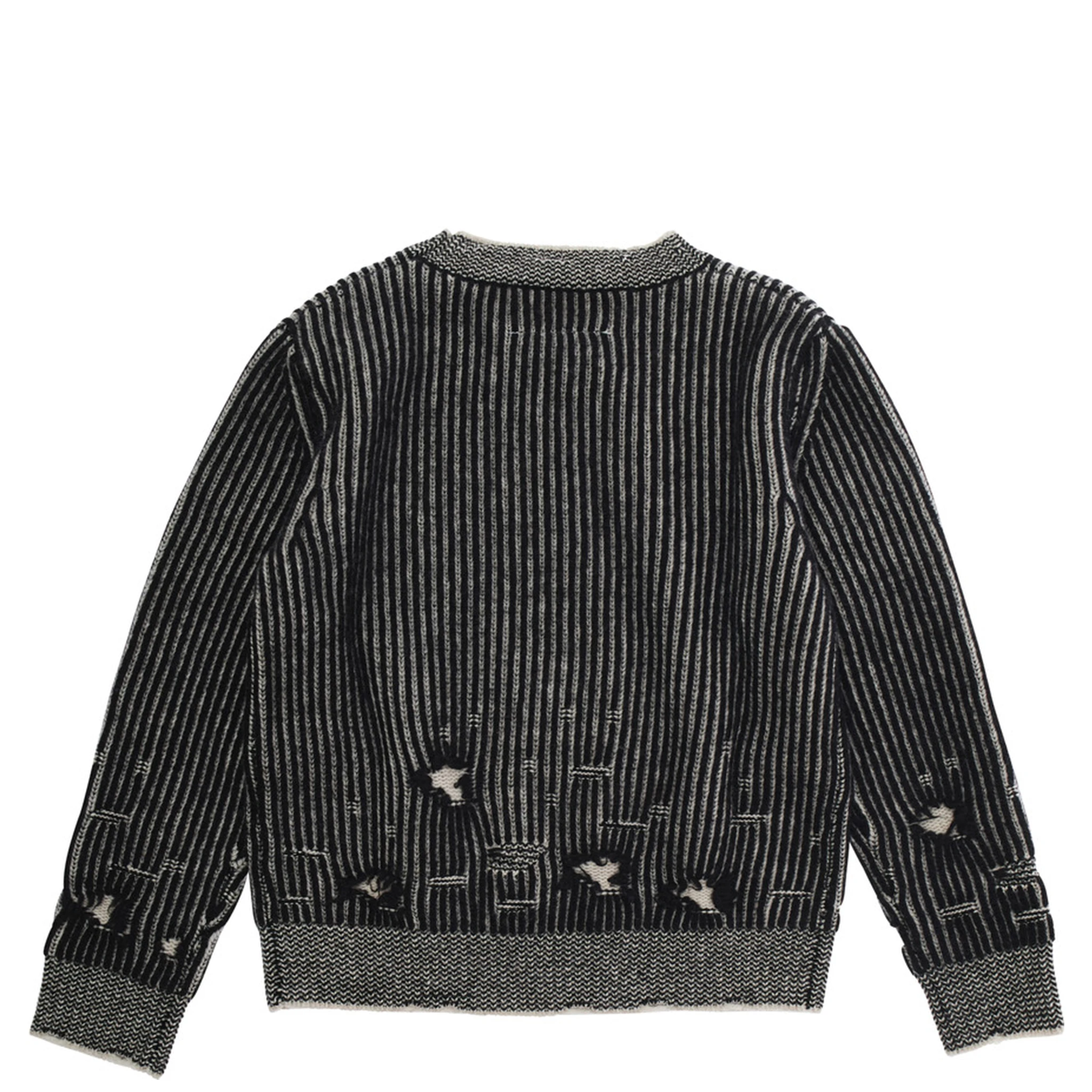 Black Sweater with Ripped Details and Logo Patch in Wool Boy