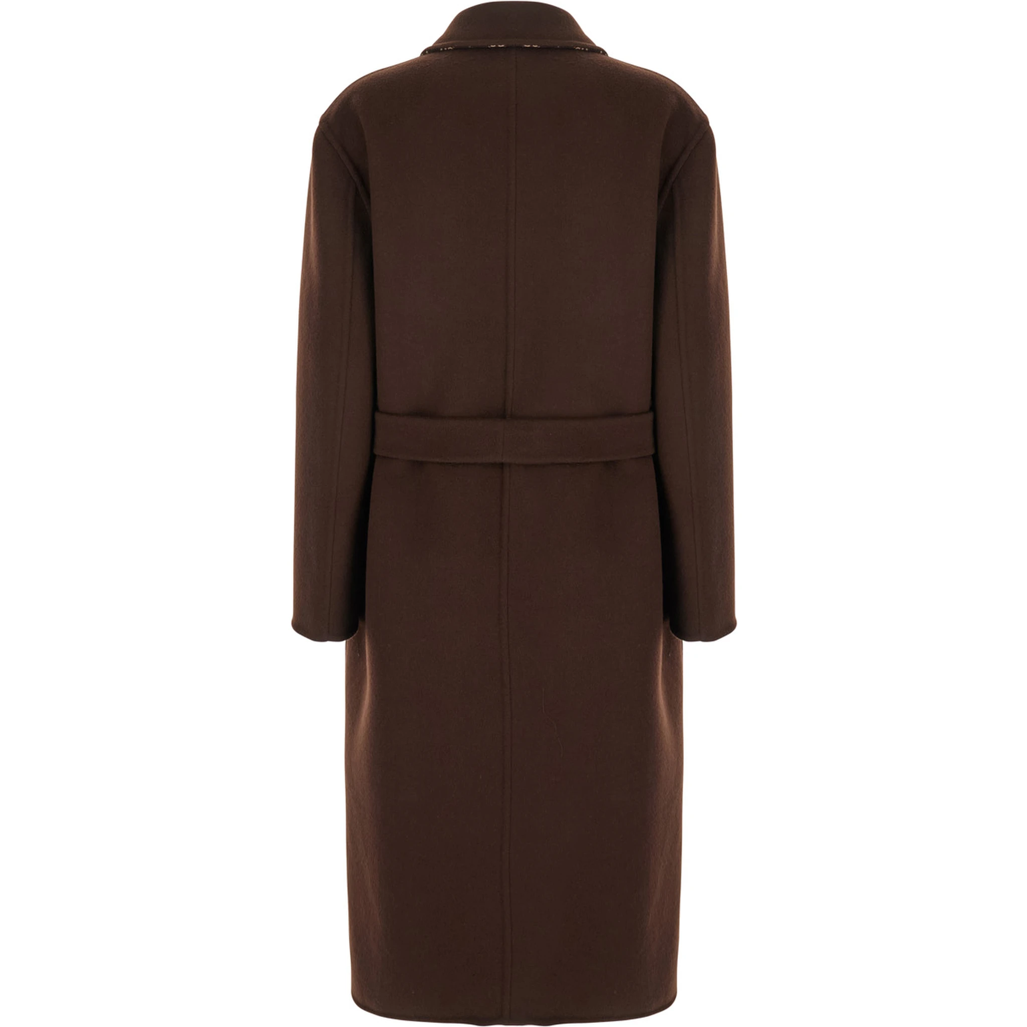 Brown Reversible Double-Breasted Coat with Notched Revers and Belt in Wool Woman