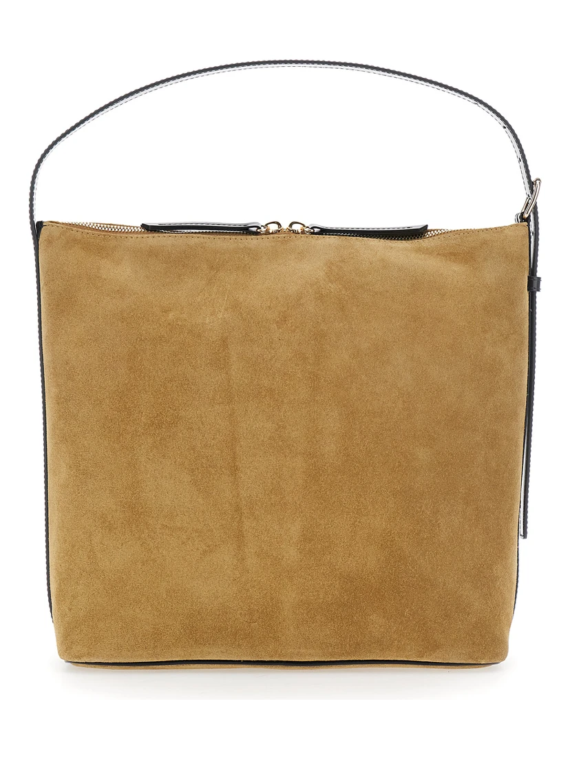 Vera Beige Shoulder Bag with Top Handle and Zip Closure in Suede Woman