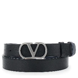 Black Reversible Belt with VLogo Plaque in Leather Man