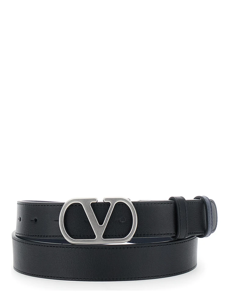 Black Reversible Belt with VLogo Plaque in Leather Man