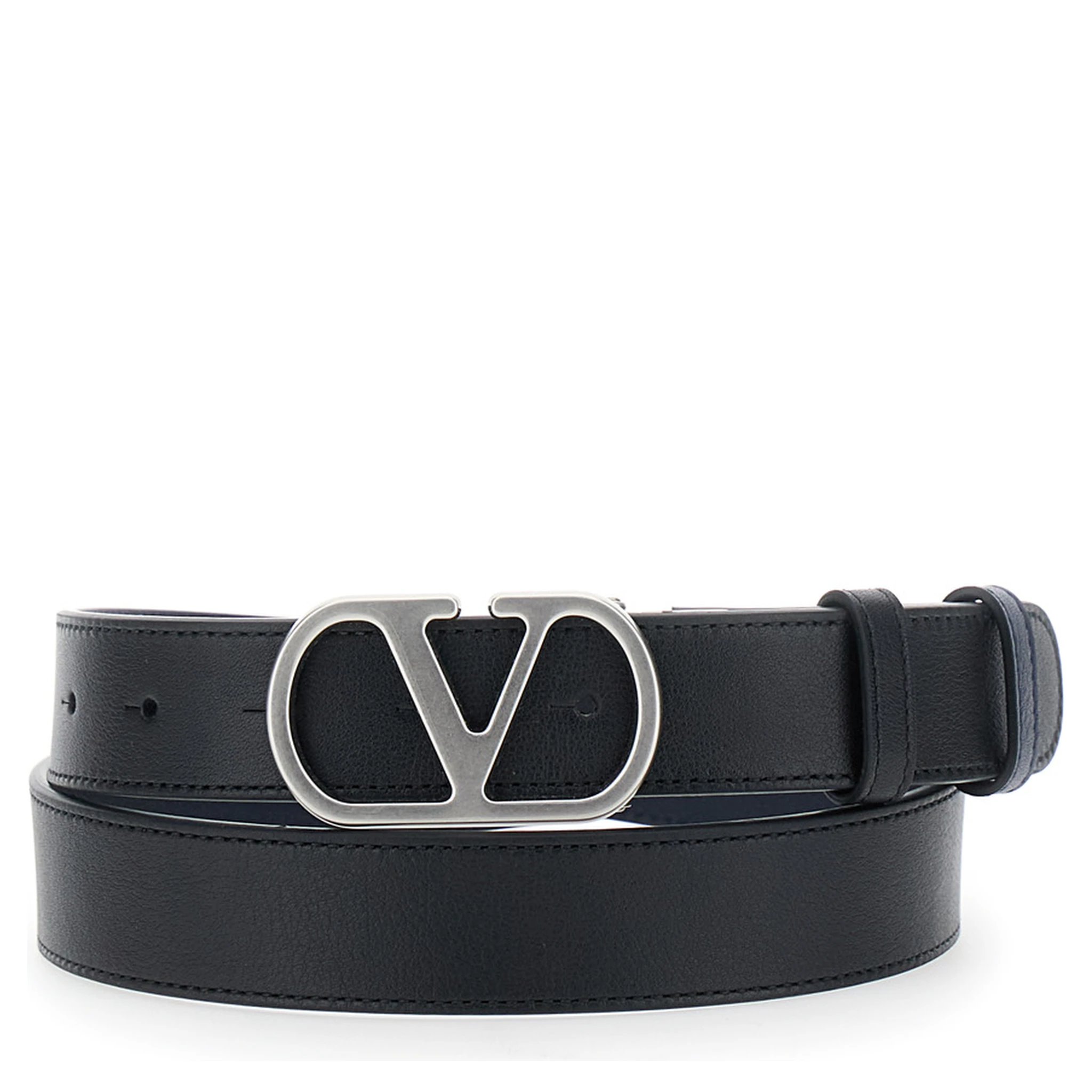 Black Reversible Belt with VLogo Plaque in Leather Man