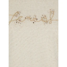 Beige Crewneck T-Shirt with Logo Embroidery on the Front and Rhinestone Details in Cotton Blend Jersey Woman