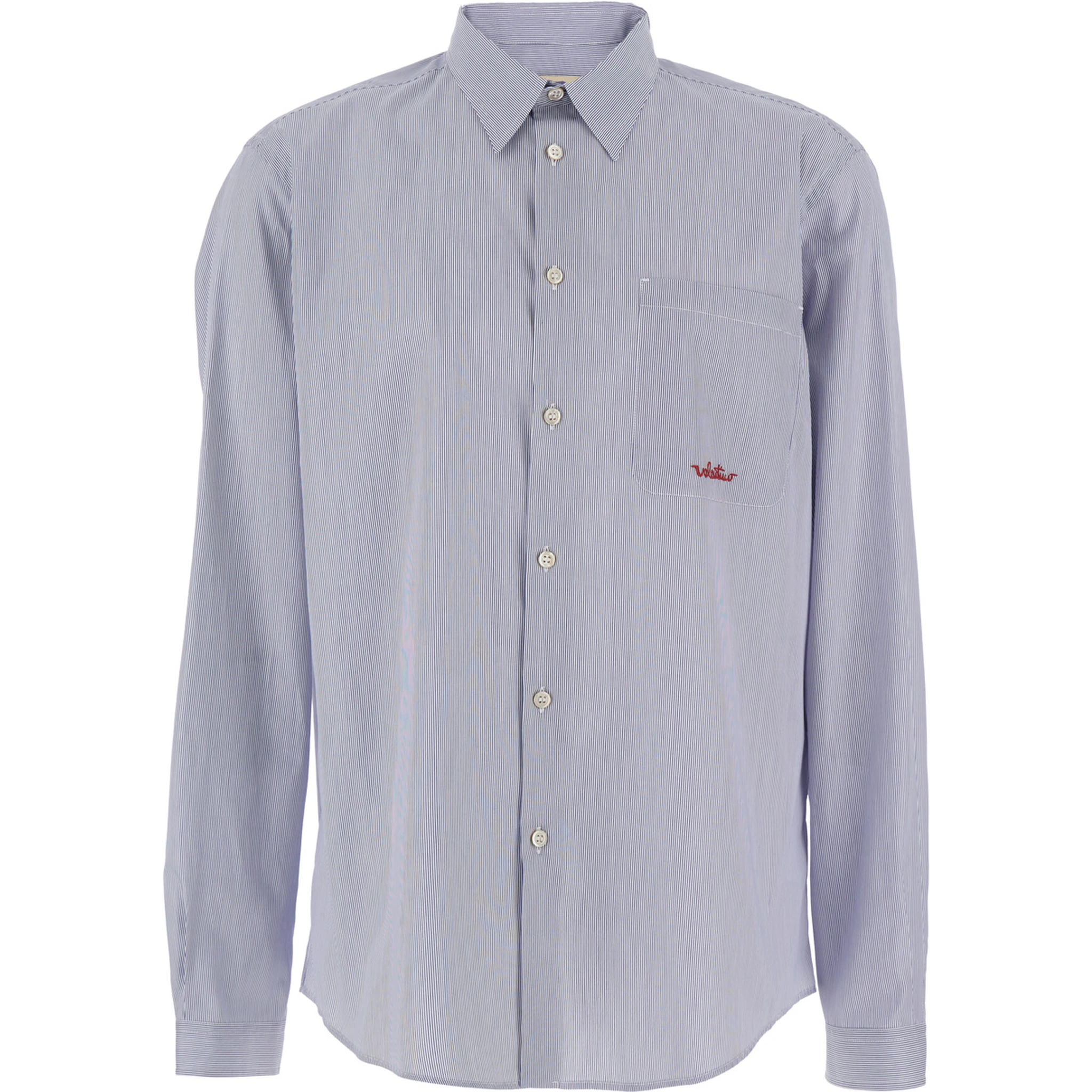 قميص أزرق فاتح بياقة كلاسيكية ونقشة مخططة بالكامل من القطن الرجالي