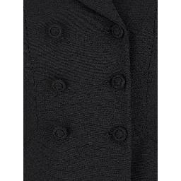 Black Double-Breasted Jacket with Peak Revers in Fabric Woman