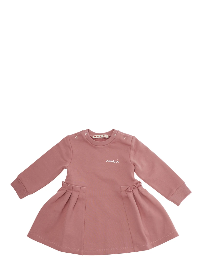 PinkDress with Logo on Front and Flared Skirt in Cotton Baby
