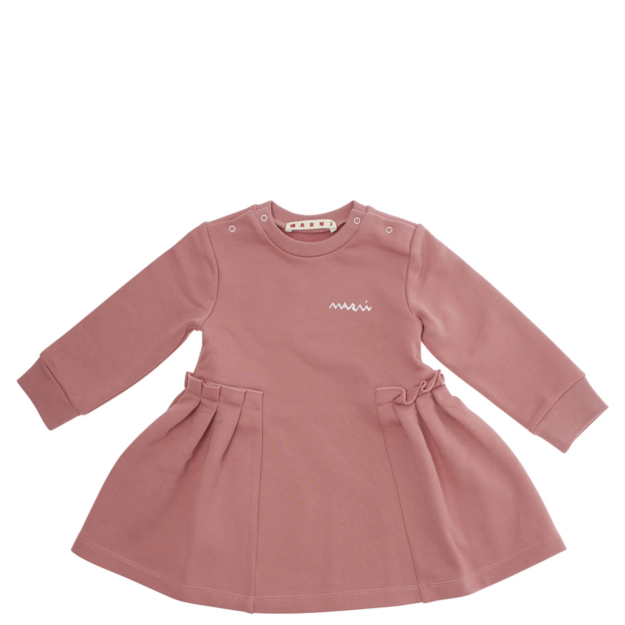 PinkDress with Logo on Front and Flared Skirt in Cotton Baby