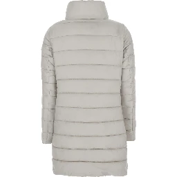Lydia Beige Down Jacket with High Neck and Logo Patch on the Sleeve in Tech Fabric Woman