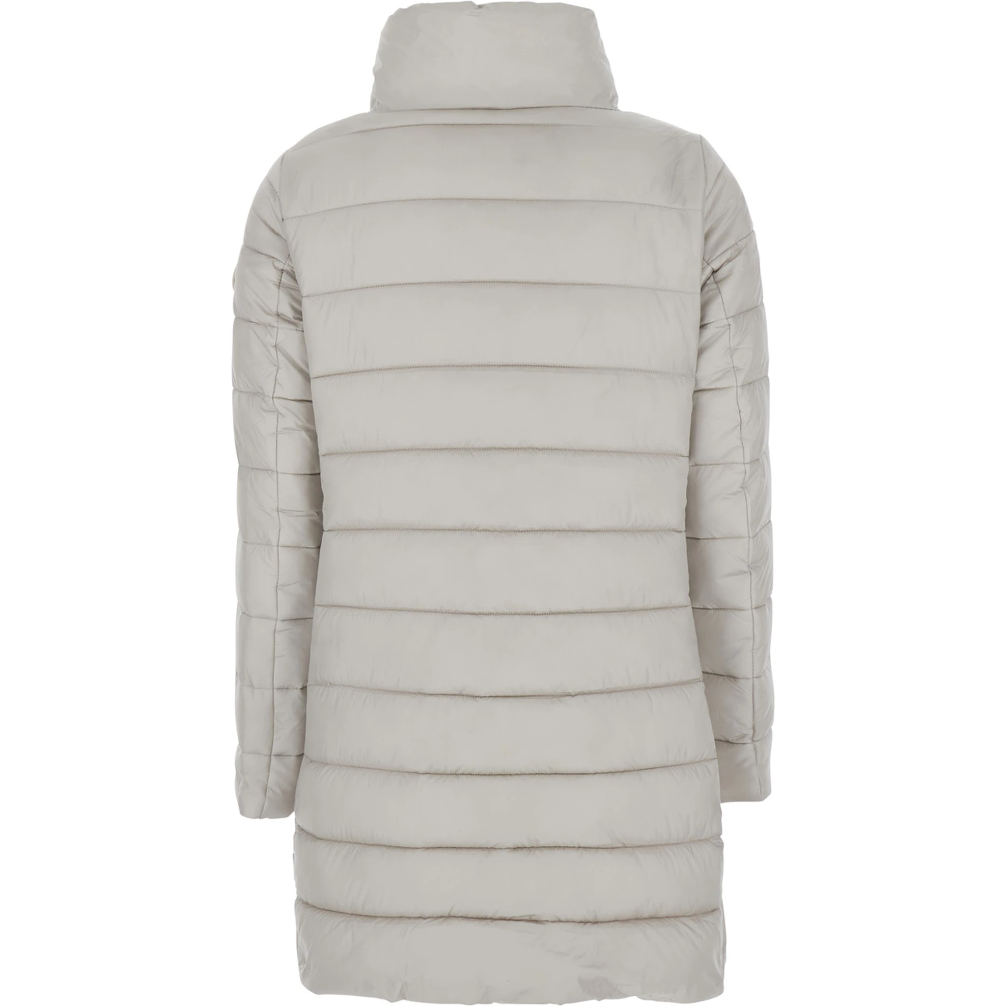 Lydia Beige Down Jacket with High Neck and Logo Patch on the Sleeve in Tech Fabric Woman