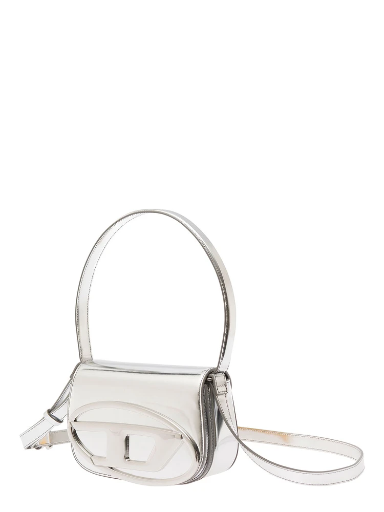 1DR Silver-Tone Shoulder Bag with Oval D Patch in Lamintaed Leather Woman alternative