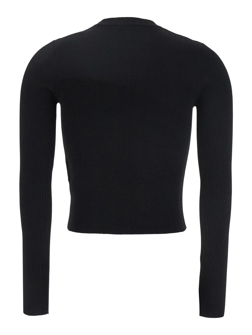 M-Valari Black Sweater with Oval D Logo Plaque on the Front in Viscose Blend Woman