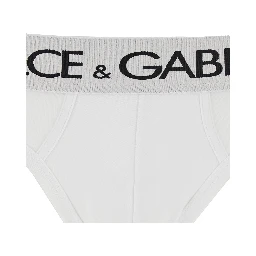 White Briefs with Elastic Waist and Logo Lettering in Cotton Man