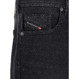 Larkee Black Jeans with Logo Patch on the Rear and Tapered Leg in Denim Man