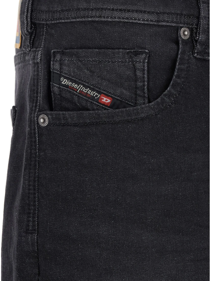 Larkee Black Jeans with Logo Patch on the Rear and Tapered Leg in Denim Man